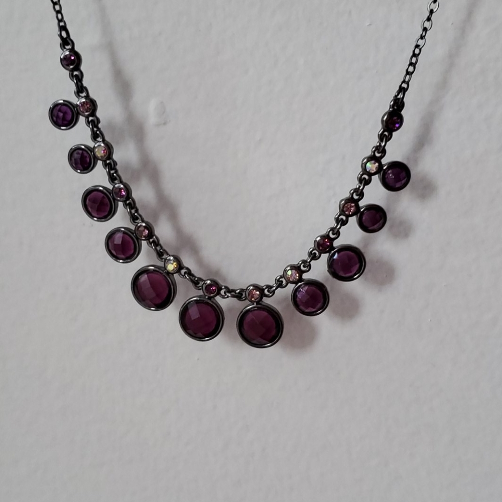 NWOT Faux Amethyst Rhinestone Necklace - Picture 6 of 6